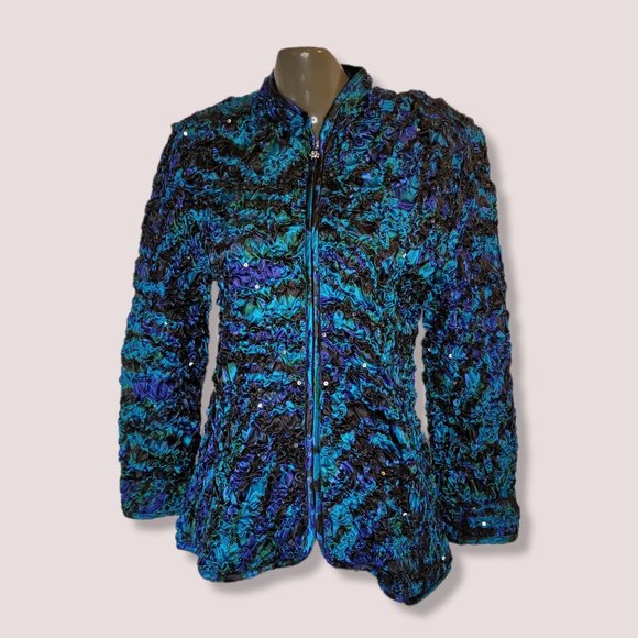 Cachet Women's Multicolor Full Zip Long Sleeve Sequins Jacket Size Medium - Picture 2 of 3